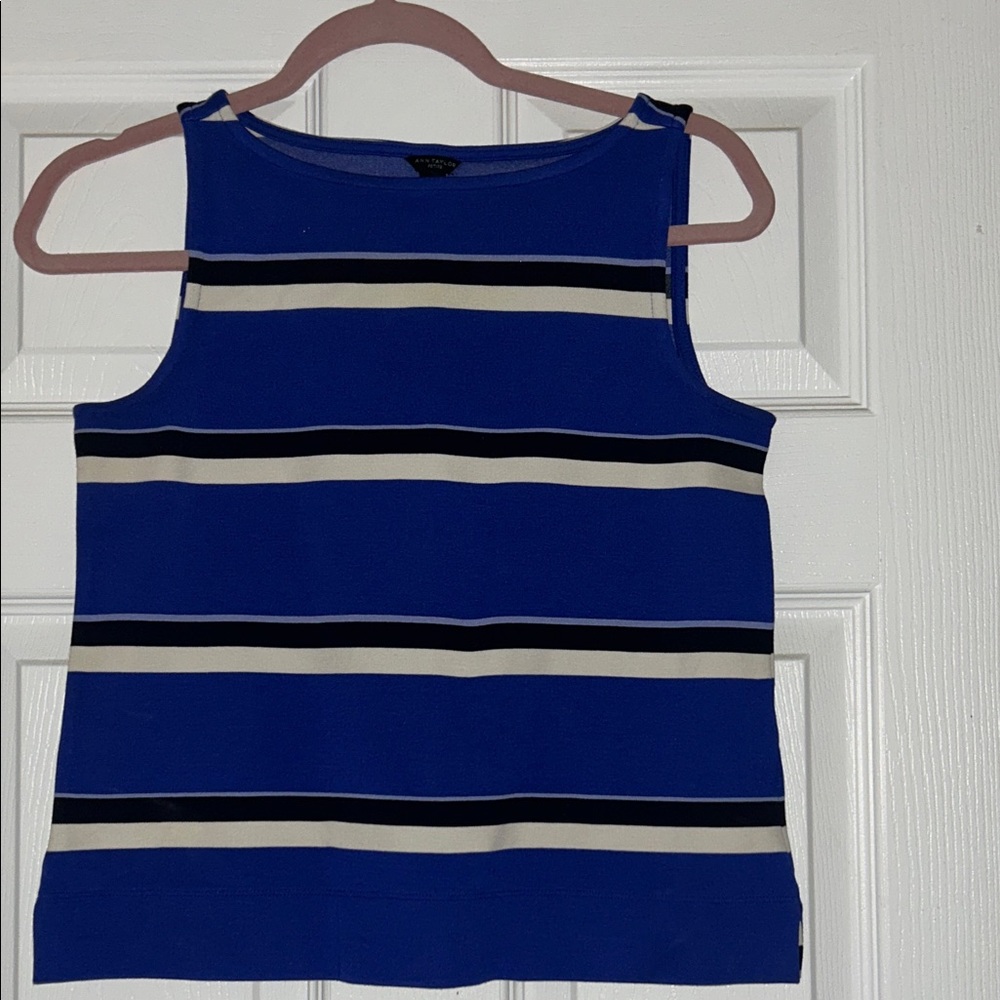 Ann Taylor Blue and White Striped Tank Top